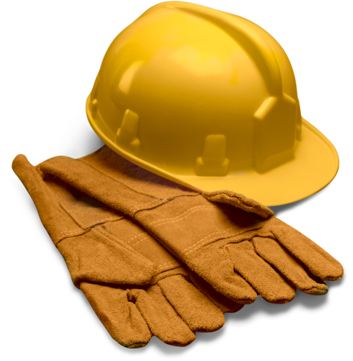 Yellow Safety Helmet and Safety Gloves